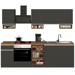 Cucina 255cm componibile lineare moderna antracite rovere Gourmet Elegance