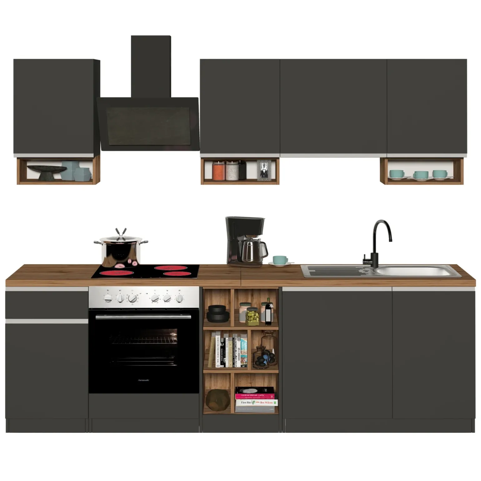 Cucina 255cm componibile lineare moderna antracite rovere Gourmet Elegance
