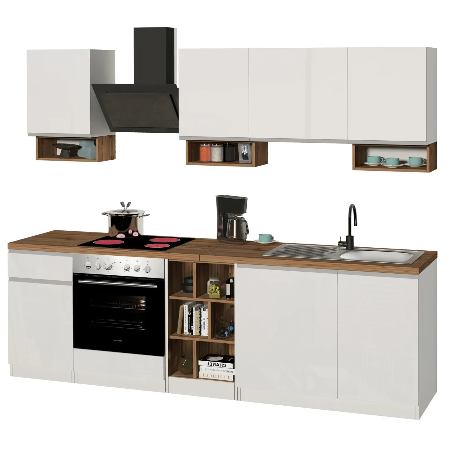 Cucina 255cm componibile lineare moderna bianco rovere Gourmet Elegance