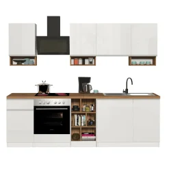 Cucina 255cm componibile lineare moderna bianco rovere Gourmet Elegance