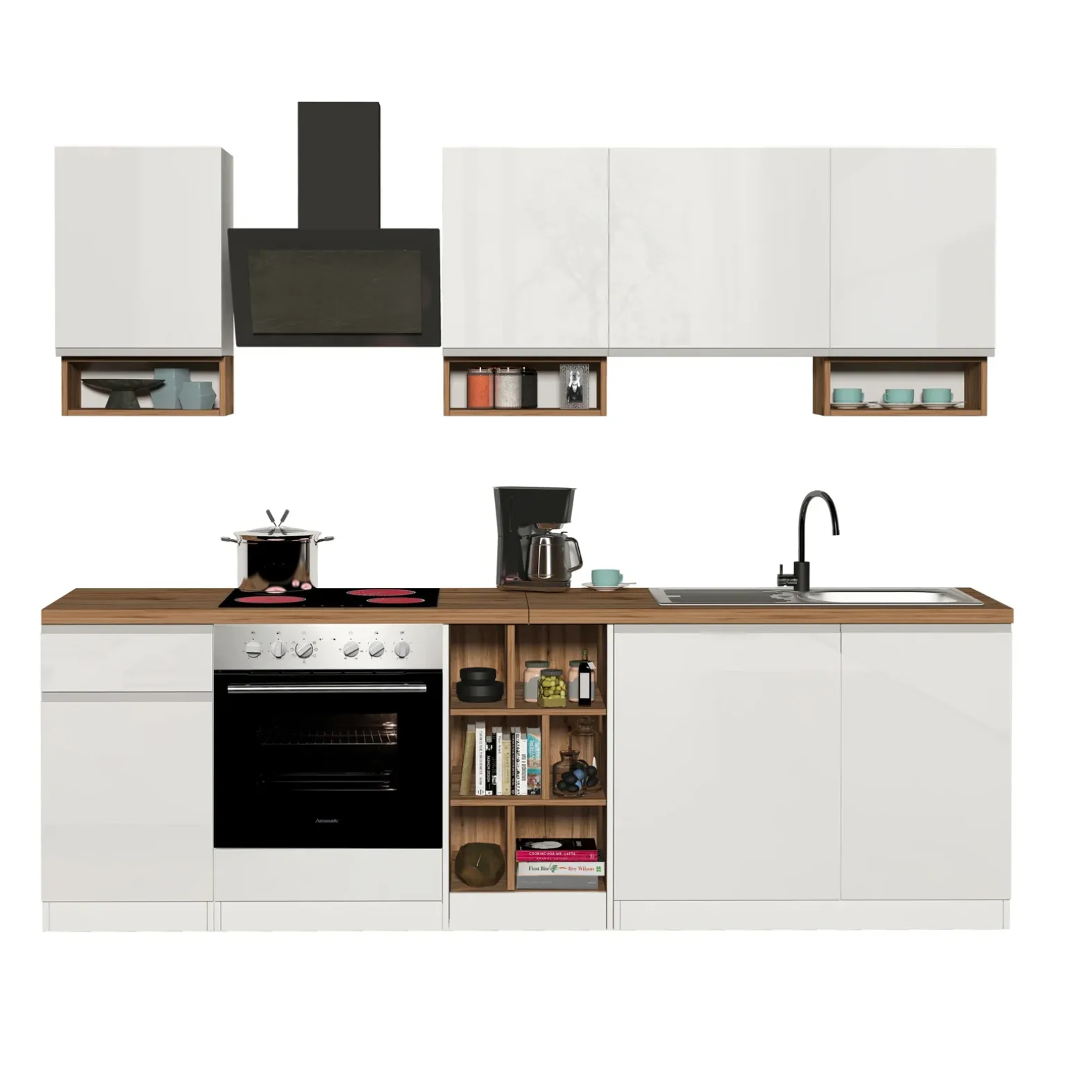 Cucina 255cm componibile lineare moderna bianco rovere Gourmet Elegance
