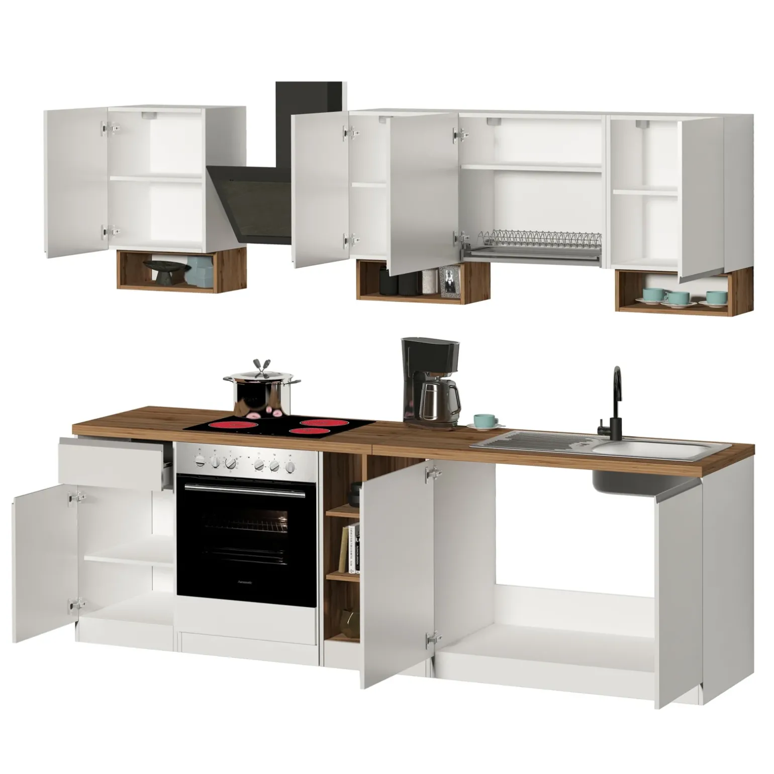 Cucina 255cm componibile lineare moderna bianco rovere Gourmet Elegance