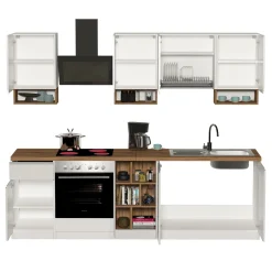 Cucina 255cm componibile lineare moderna bianco rovere Gourmet Elegance