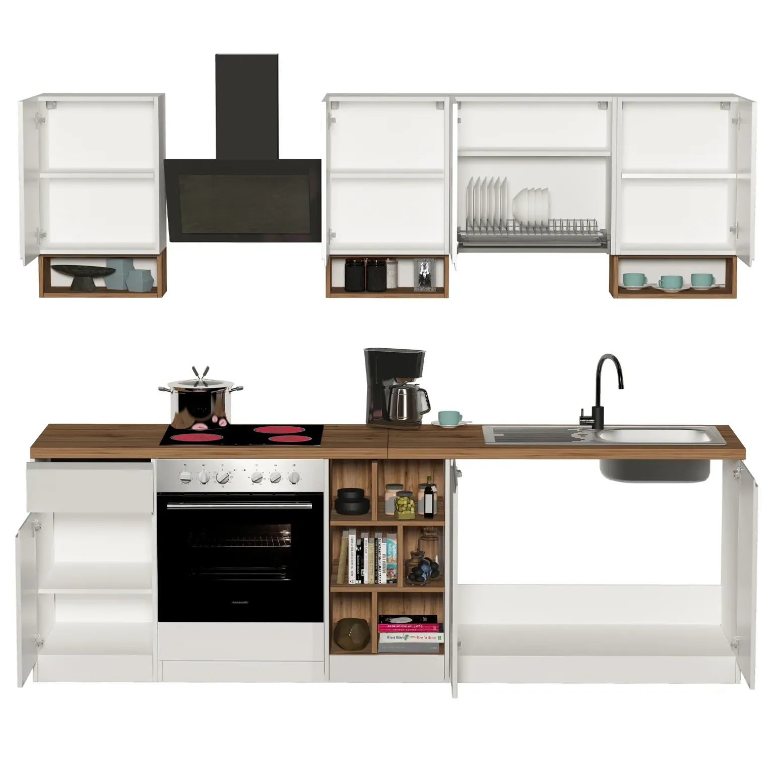 Cucina 255cm componibile lineare moderna bianco rovere Gourmet Elegance