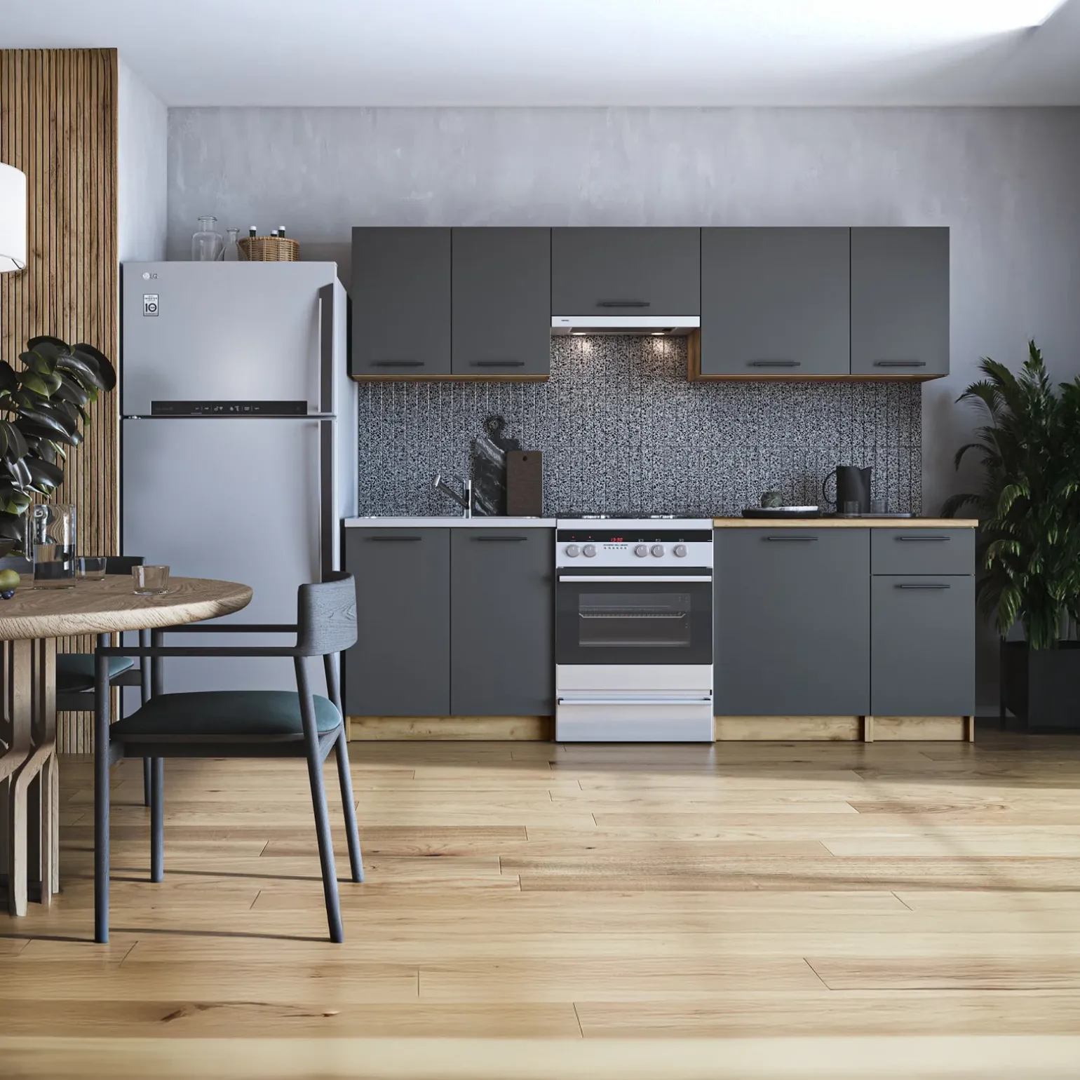 Cucina 240cm moderna componibile standard antracite rovere Urban