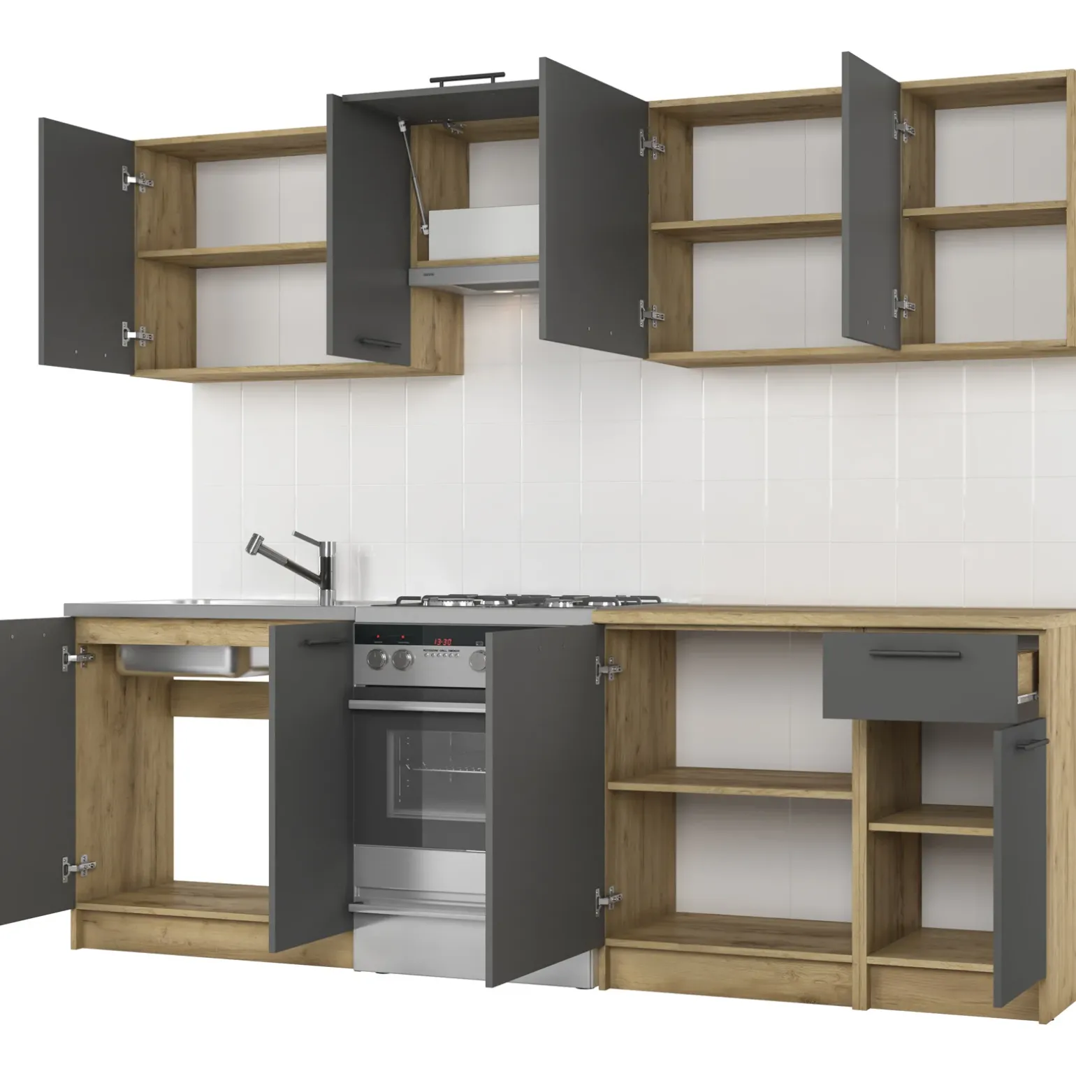 Cucina 240cm moderna componibile standard antracite rovere Urban