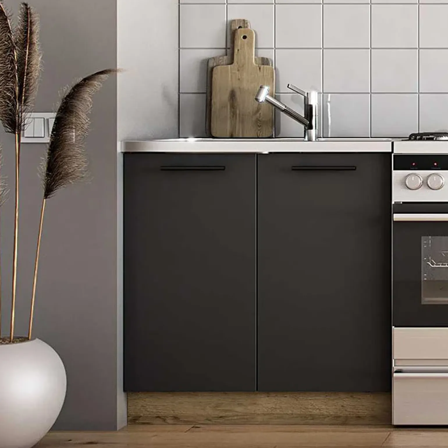 Cucina 240cm moderna componibile standard antracite rovere Urban