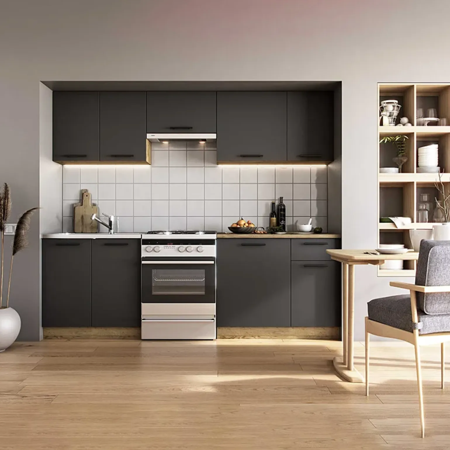 Cucina 240cm moderna componibile standard antracite rovere Urban