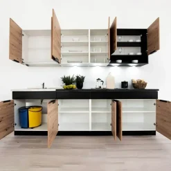 Cucina 260cm moderna componibile standard quercia nero Terry