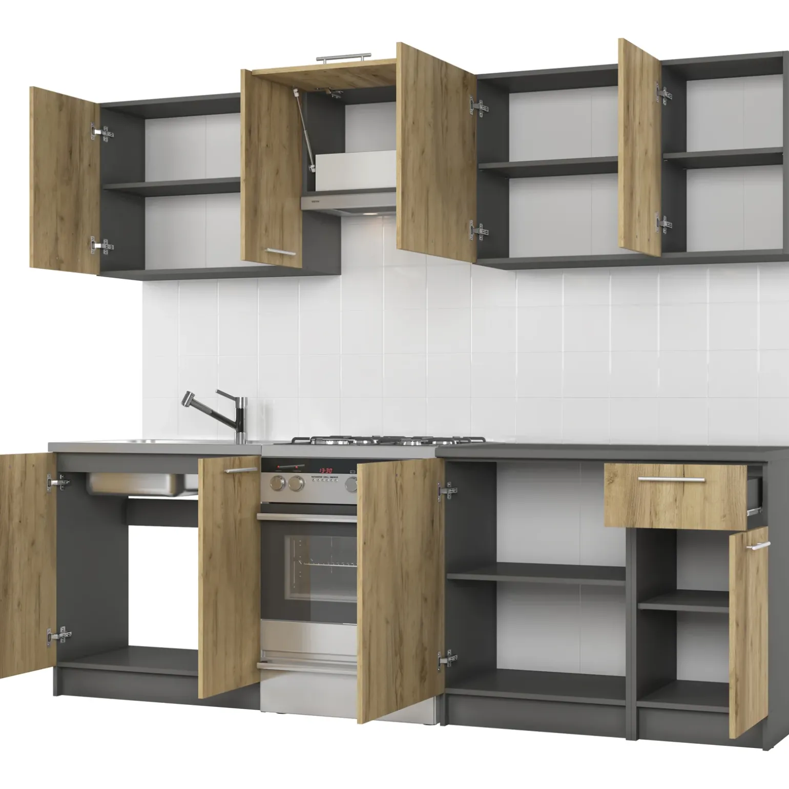 Cucina 240cm moderna componibile lineare quercia antracite Urban