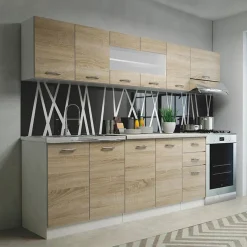Cucina 260cm moderna lineare componibile rovere bianco vetro Cook