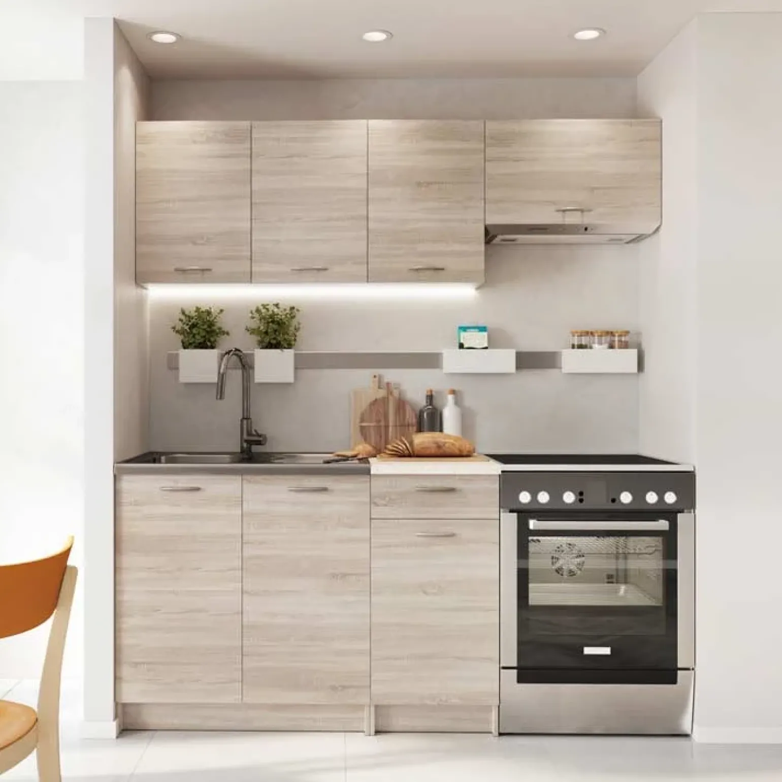 Cucina 180cm moderna lineare componibile rovere sonoma Dalia
