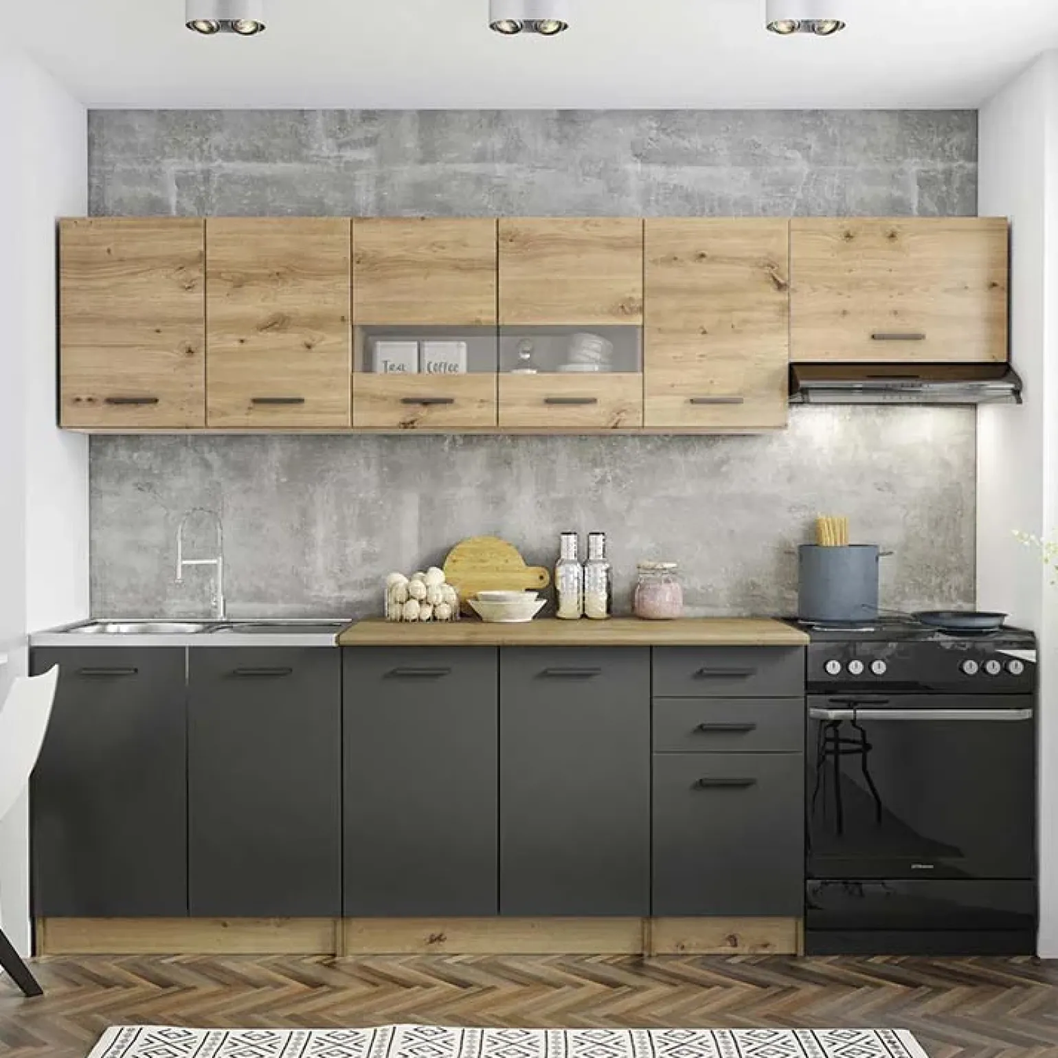 Cucina 260cm moderna lineare standard rovere grigio Cook