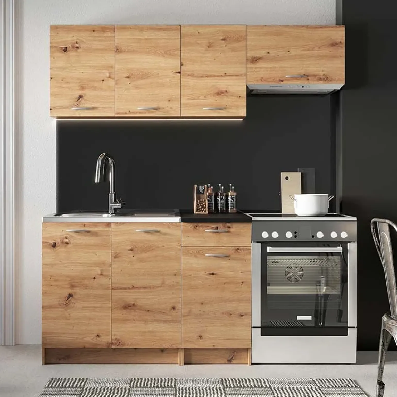 Cucina 180cm moderna lineare soggiorno quercia Dalia
