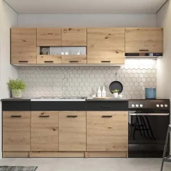 Cucina 240cm moderna lineare grigio rovere Erika