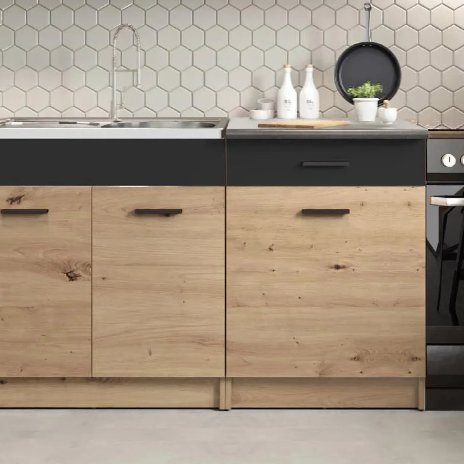 Cucina 240cm moderna lineare grigio rovere Erika