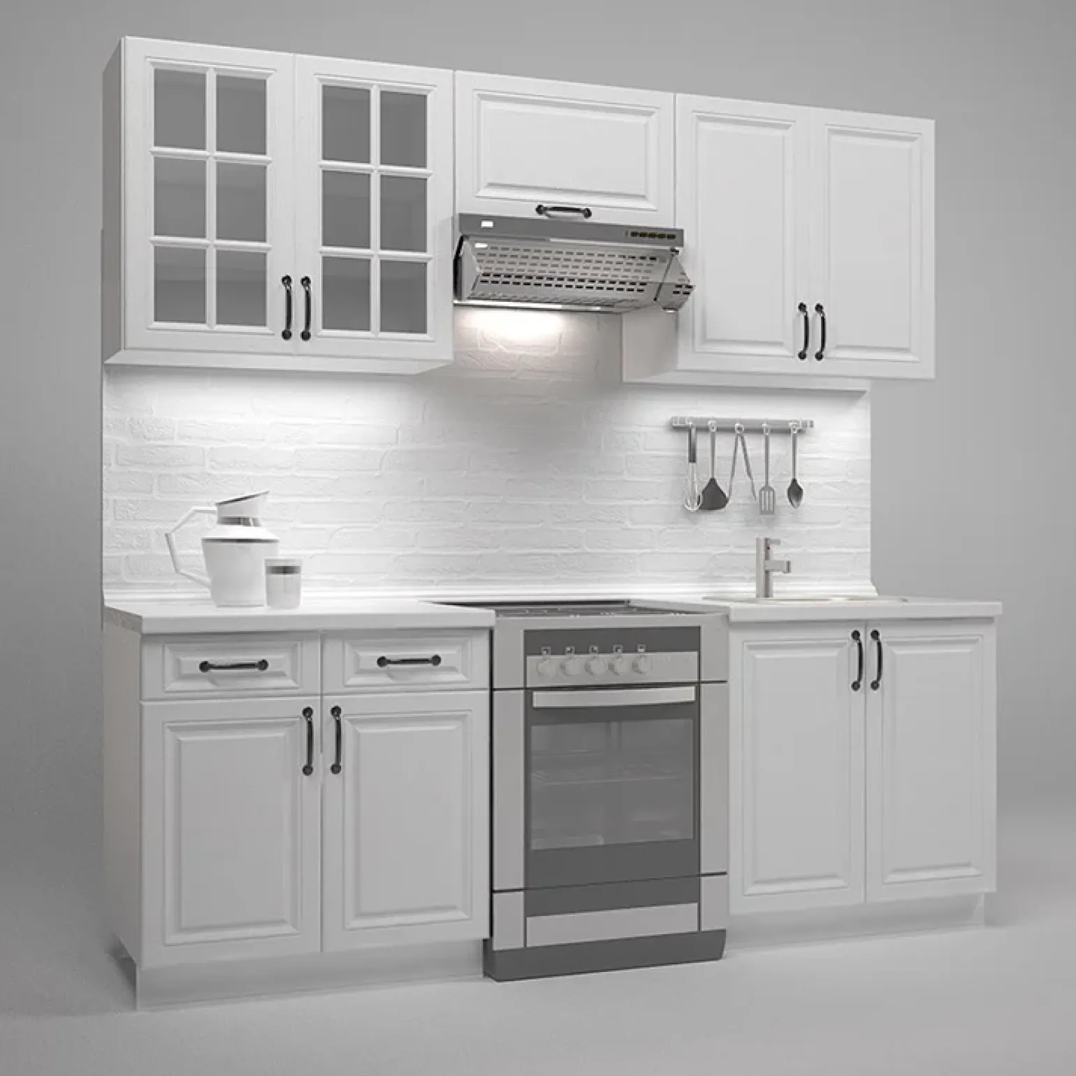 Cucina 220cm moderna lineare componibile bianca Artus