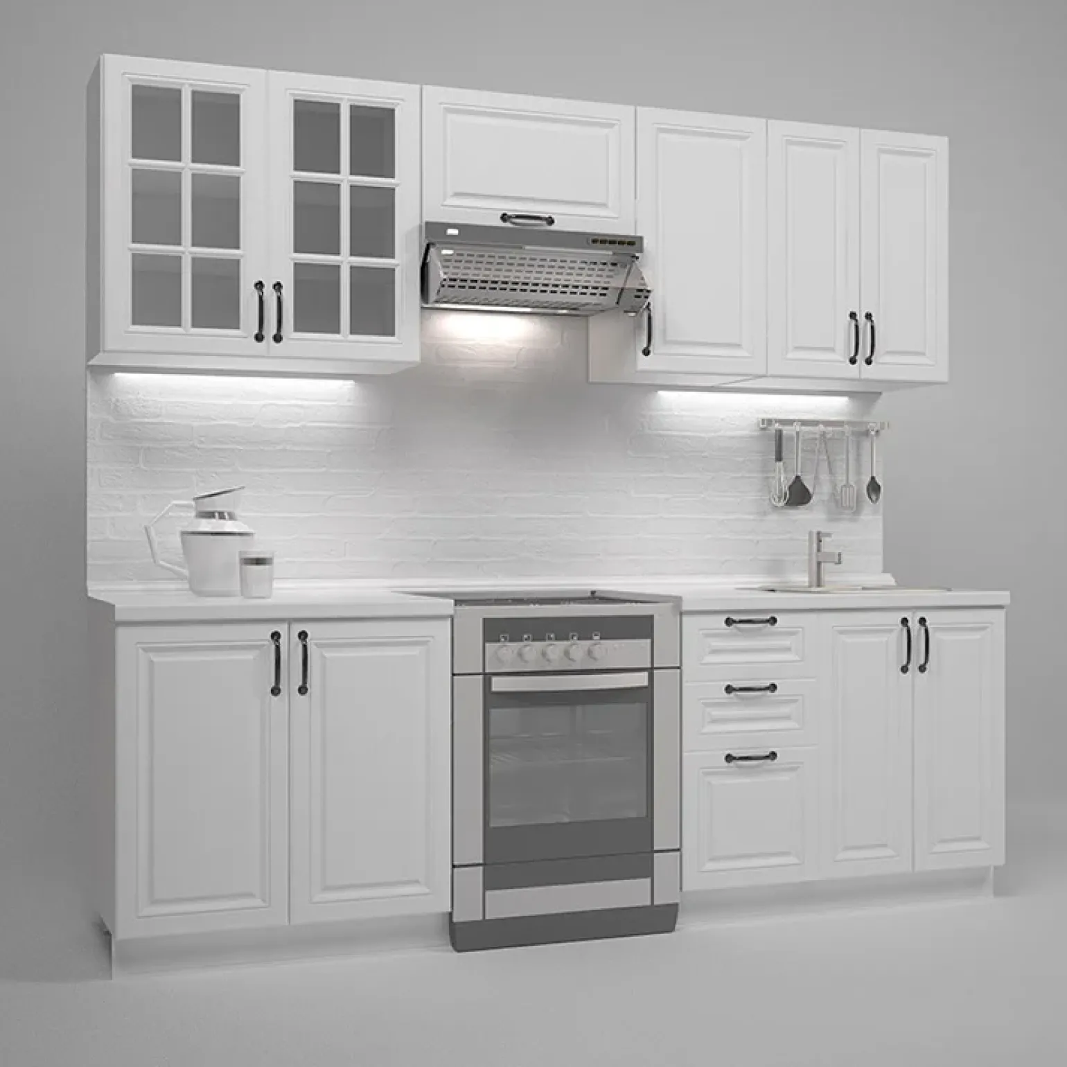 Cucina 240cm moderna lineare componibile bianca Artus