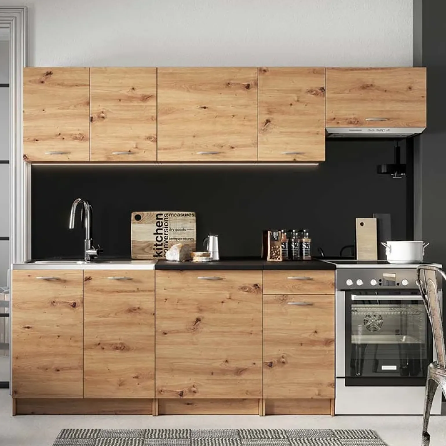 Cucina 240cm moderna lineare componibile quercia Dalia