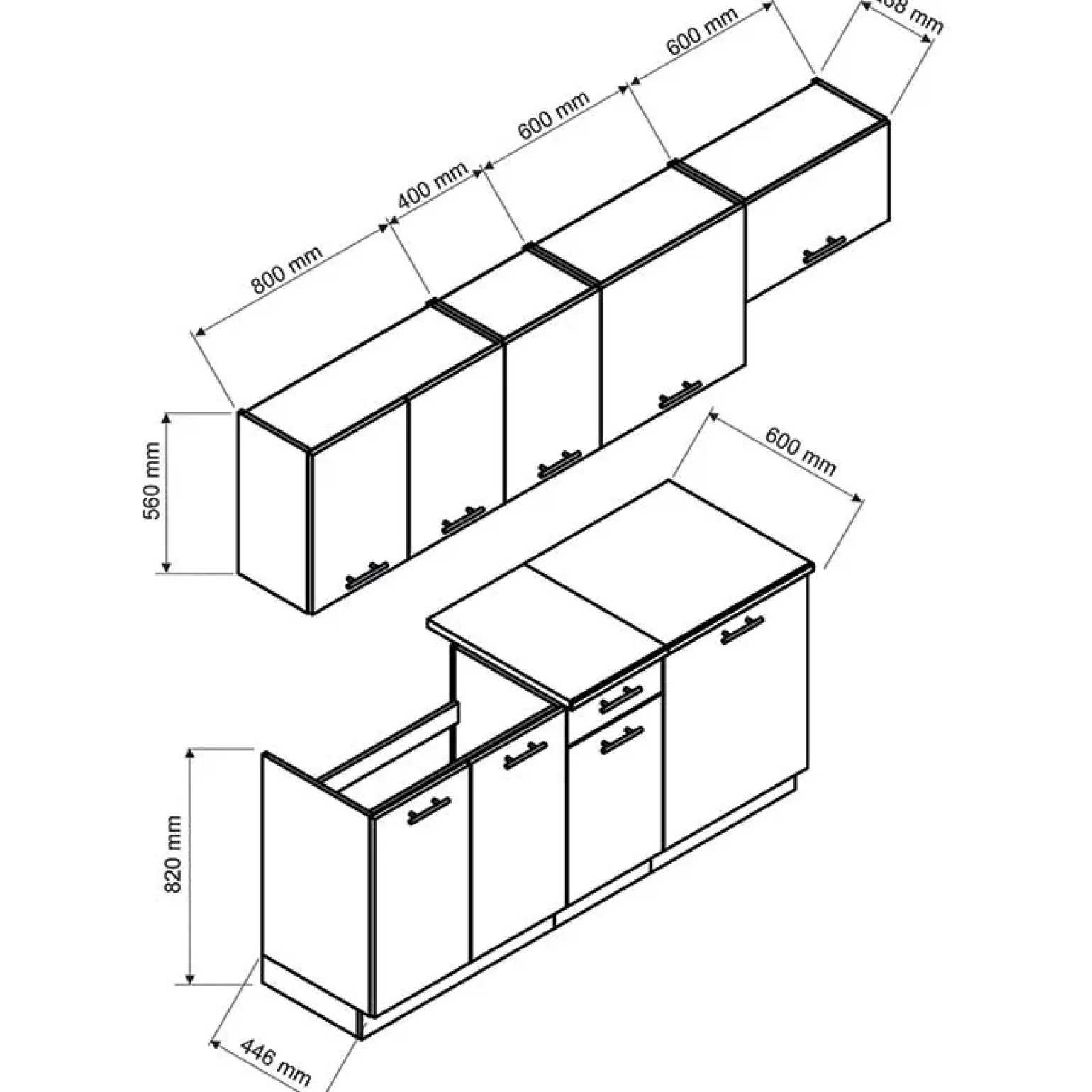 Cucina 240cm moderna lineare componibile quercia Dalia