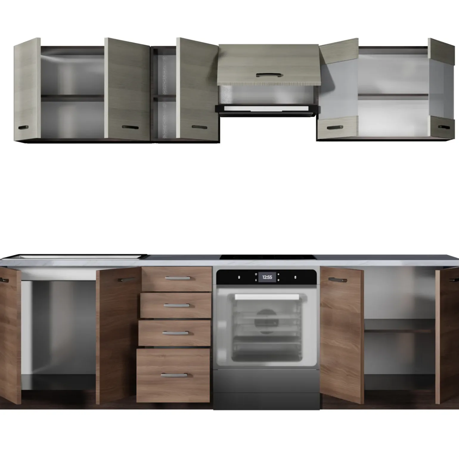 Cucina 260cm moderna lineare rovere scuro acacia Marika