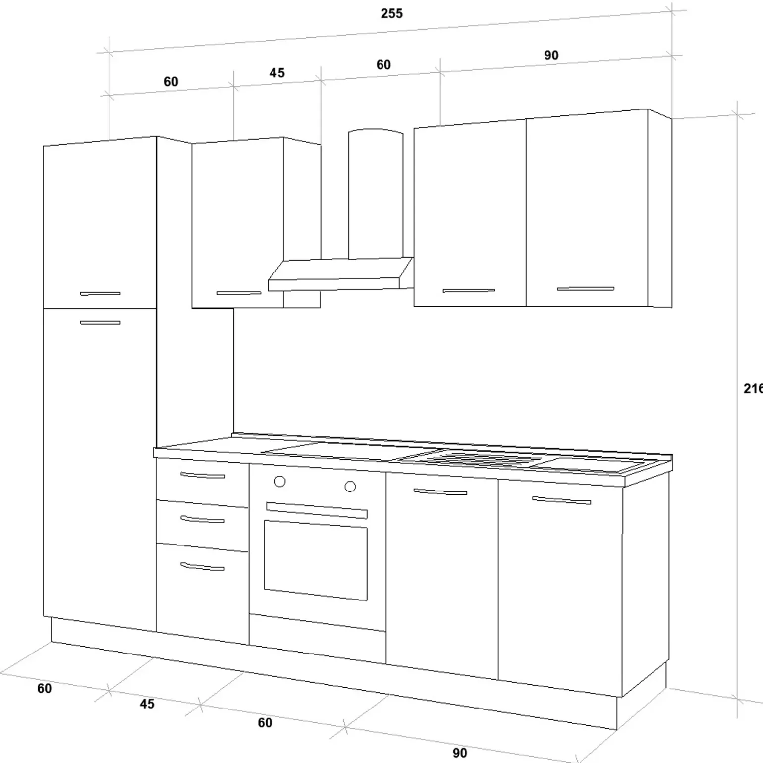 Cucina 255cm reversibile lineare bianco frassinato grigio MasterChef