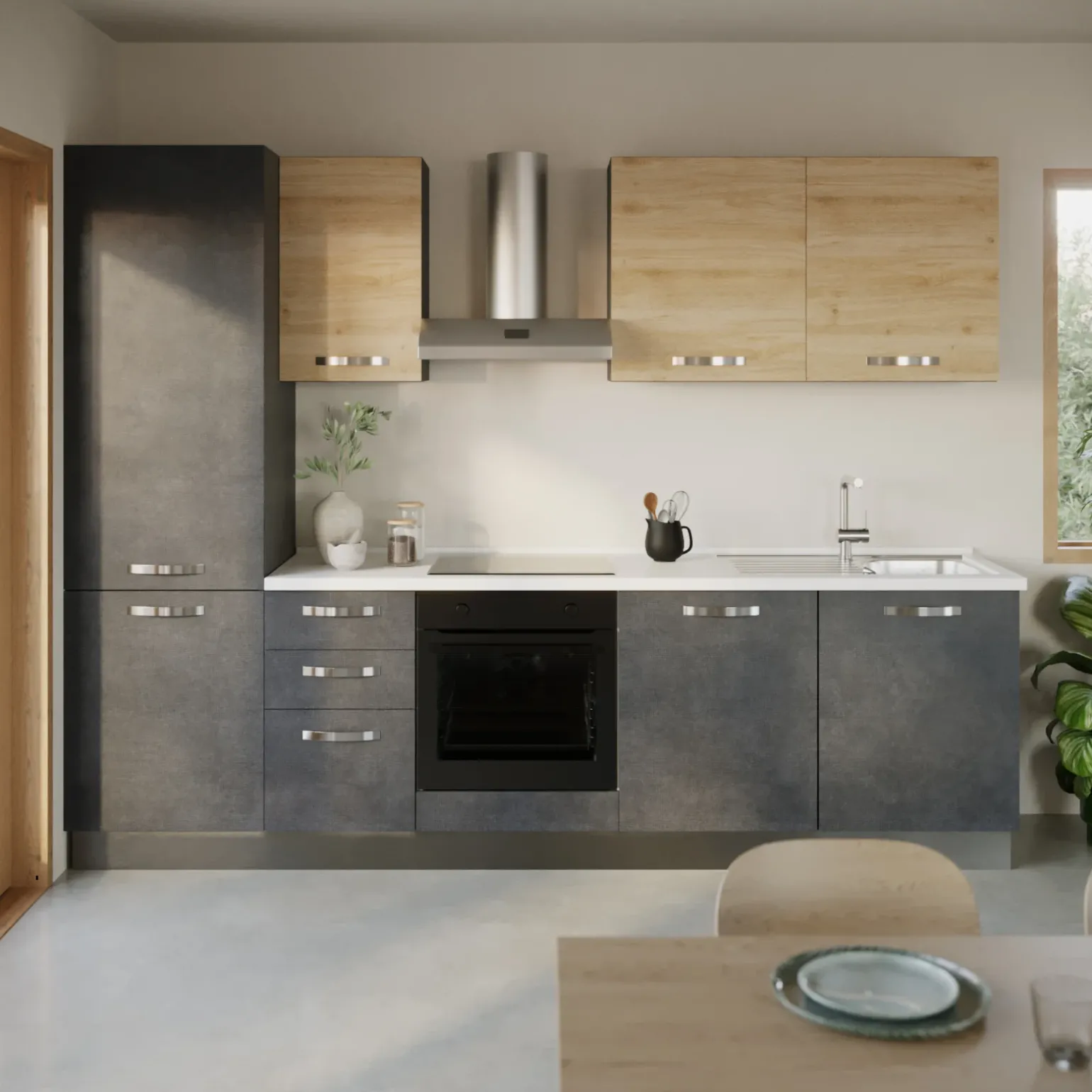 Cucina 285cm reversibile moderna lineare rovere antracite GourmetSpace