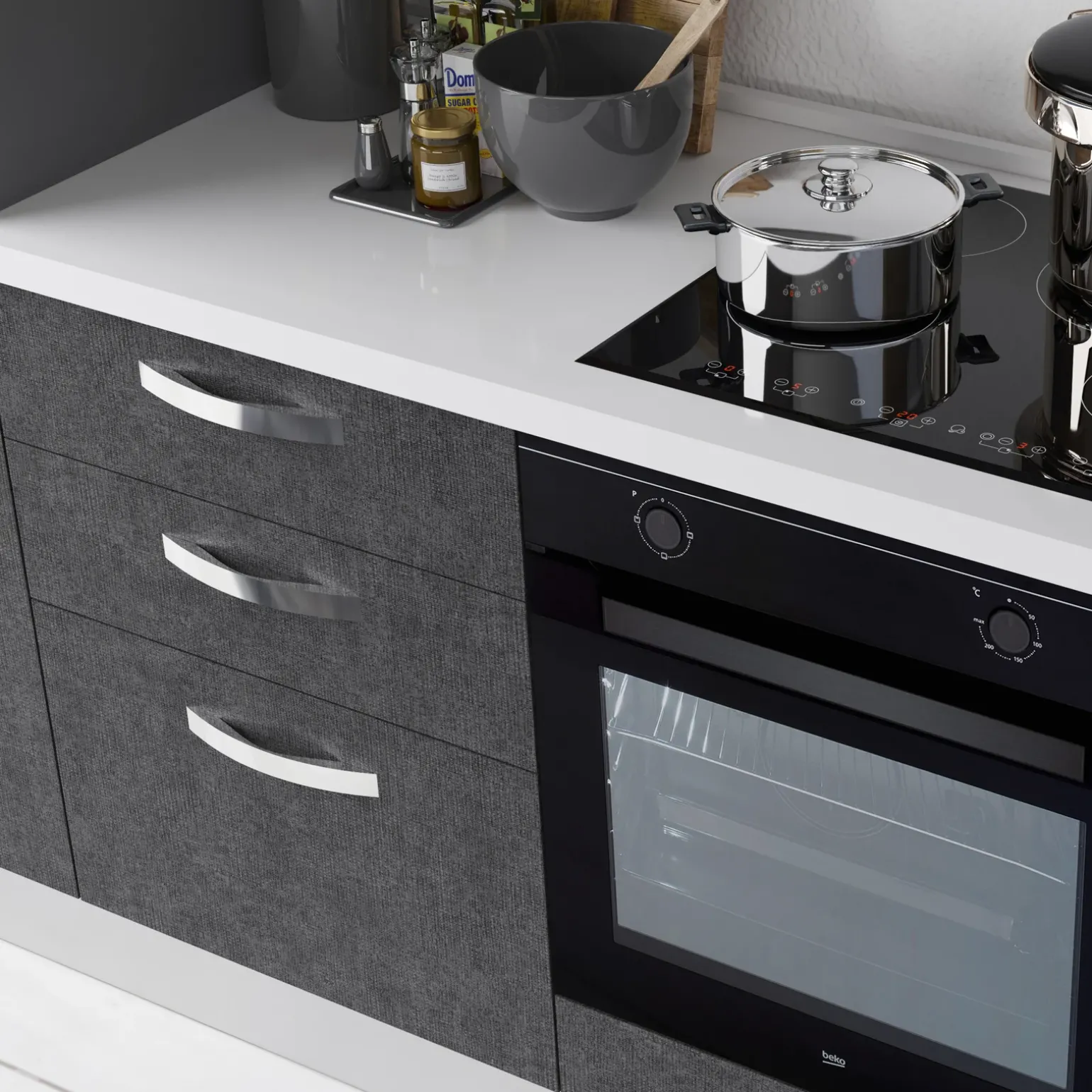 Cucina 285cm reversibile moderna lineare rovere antracite GourmetSpace