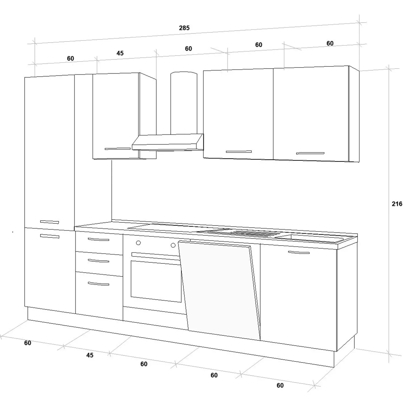 Cucina 285cm reversibile moderna lineare rovere antracite GourmetSpace
