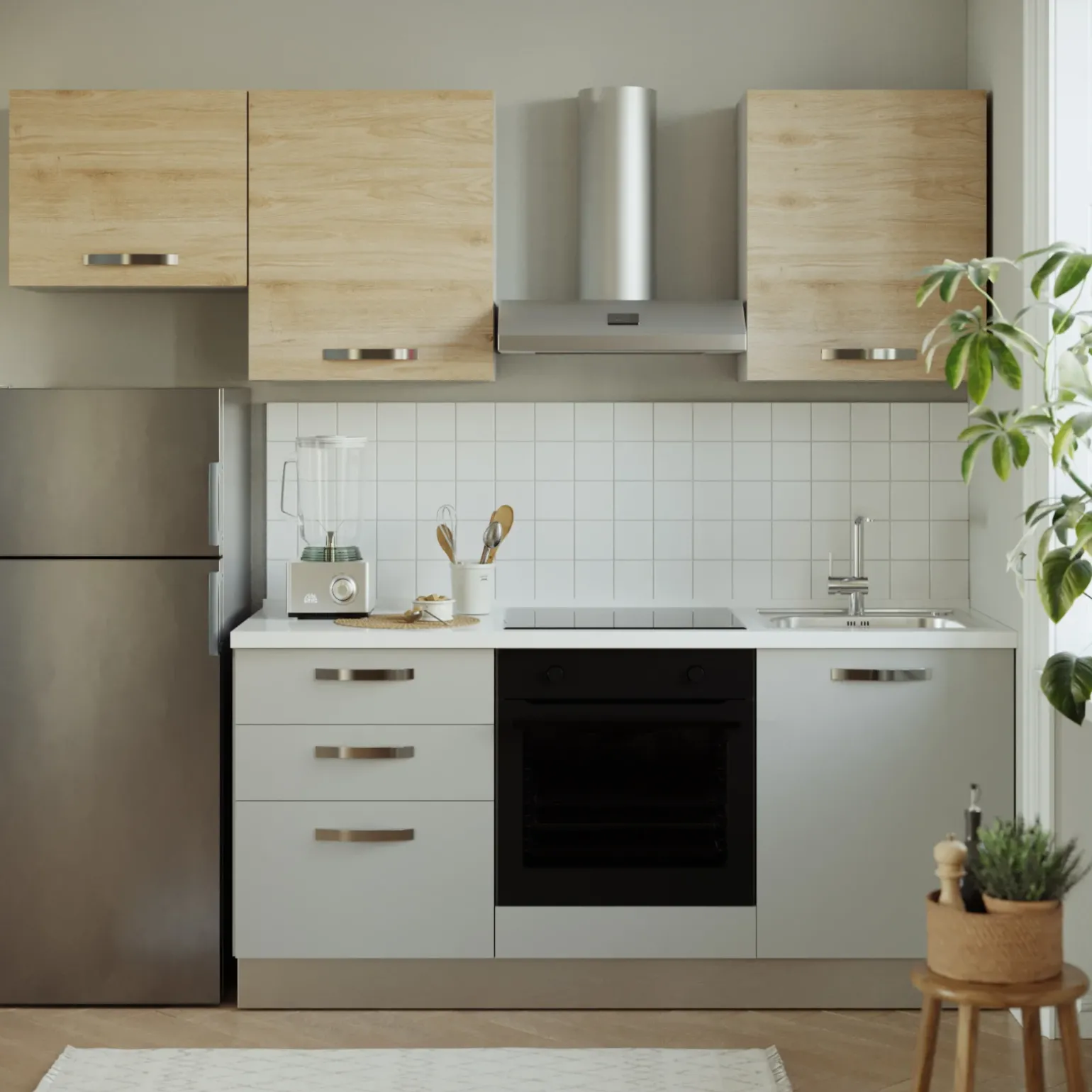 Cucina 240cm reversibile moderna lineare rovere grigio chiaro ChefEasy
