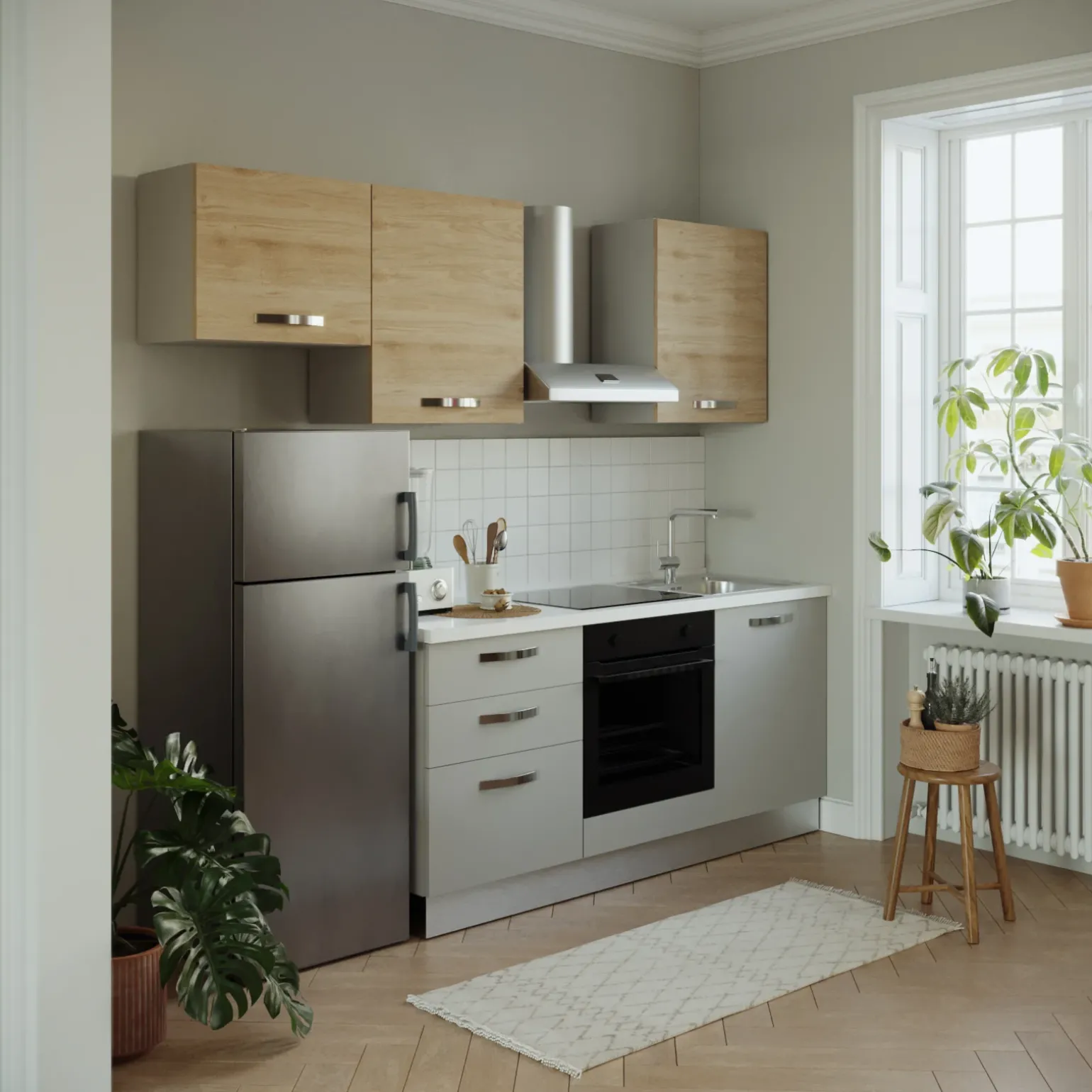 Cucina 240cm reversibile moderna lineare rovere grigio chiaro ChefEasy