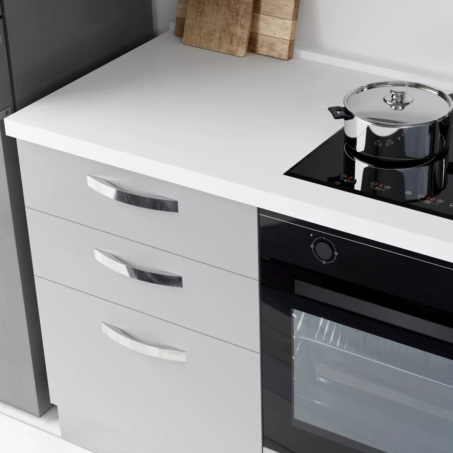 Cucina 240cm reversibile moderna lineare rovere grigio chiaro ChefEasy