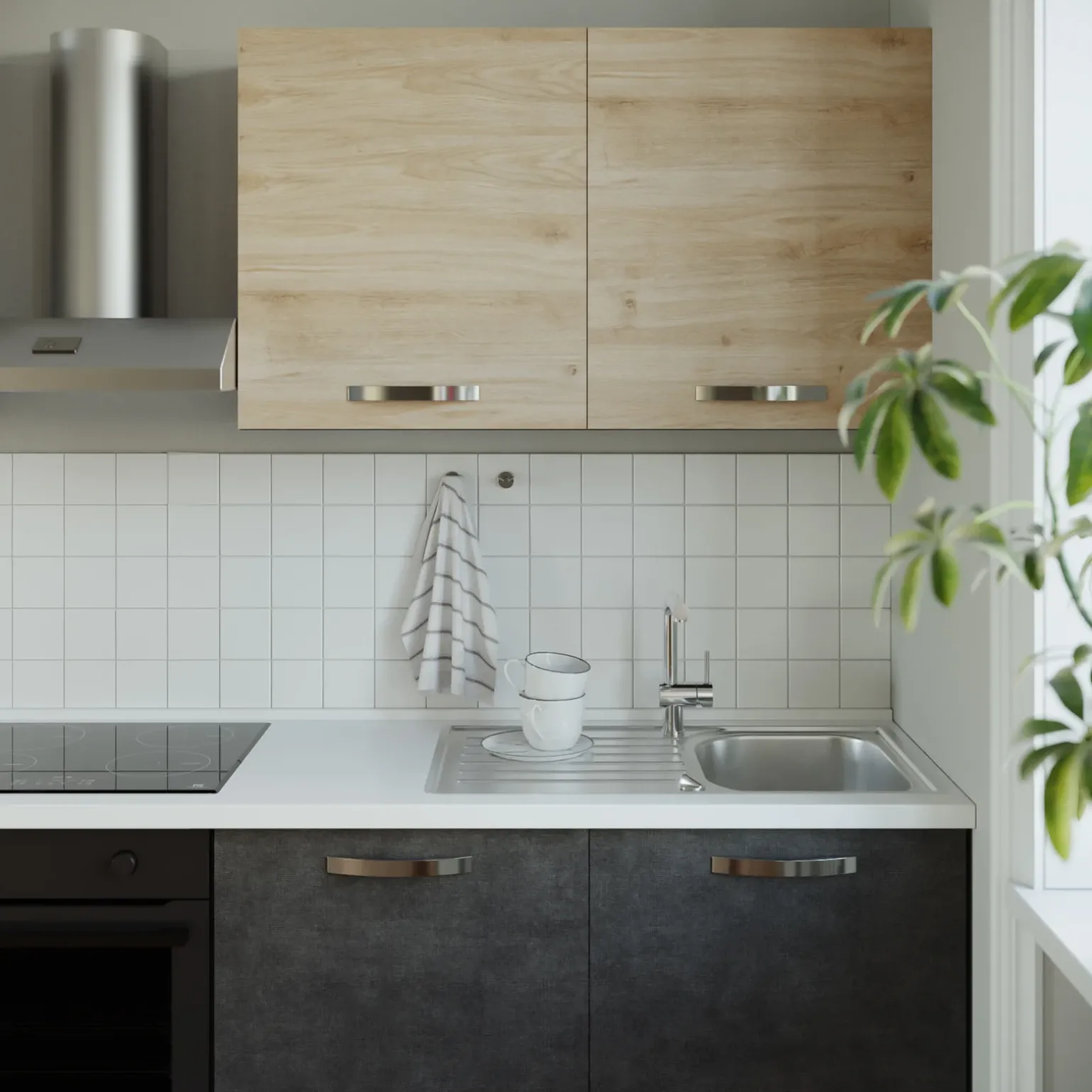 Cucina 240cm reversibile moderna lineare rovere antracite Culinary