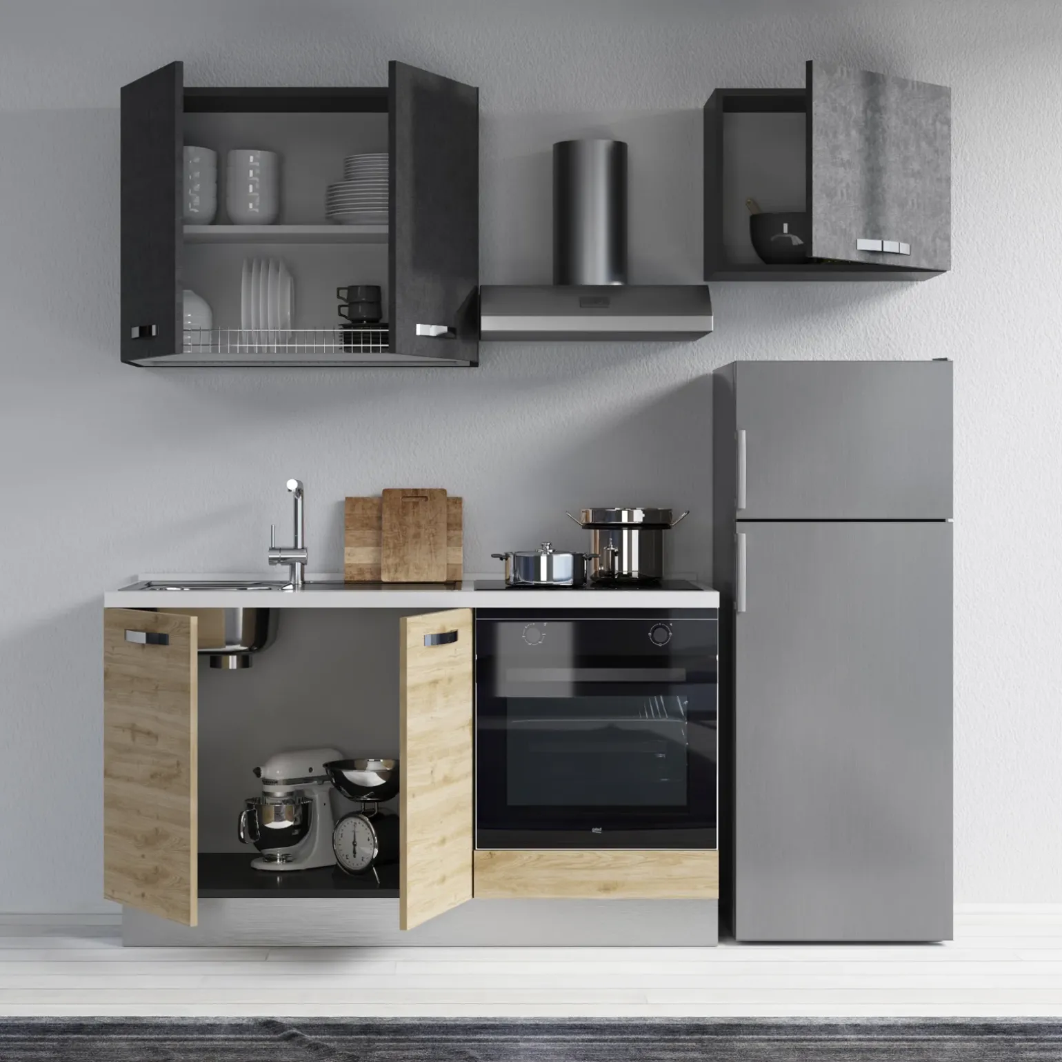 Cucina 210cm reversibile moderna lineare rovere antracite CookLux