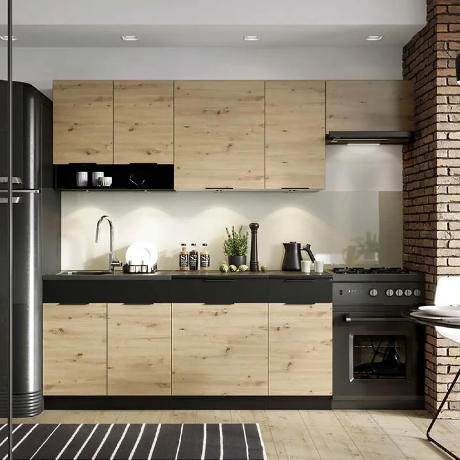 Cucina moderna componibile 240cm quercia nero Terry