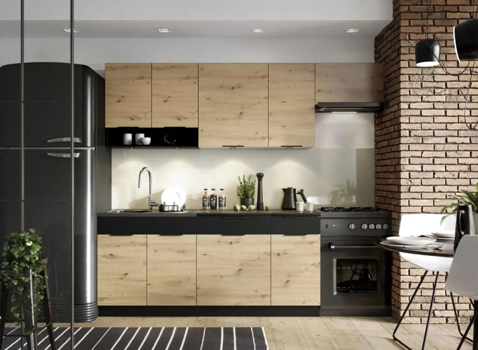 Cucina moderna componibile 240cm quercia nero Terry