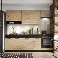 Cucina moderna componibile lineare 240cm quercia nero Terry 1