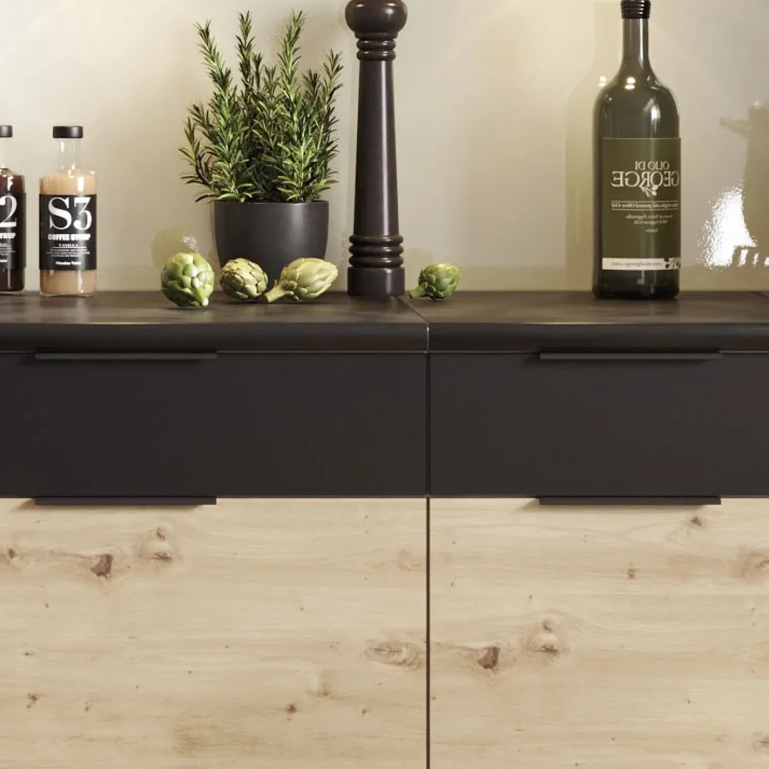 Cucina moderna componibile lineare 240cm quercia nero Terry 1
