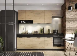 Cucina moderna componibile lineare 240cm quercia nero Terry 1