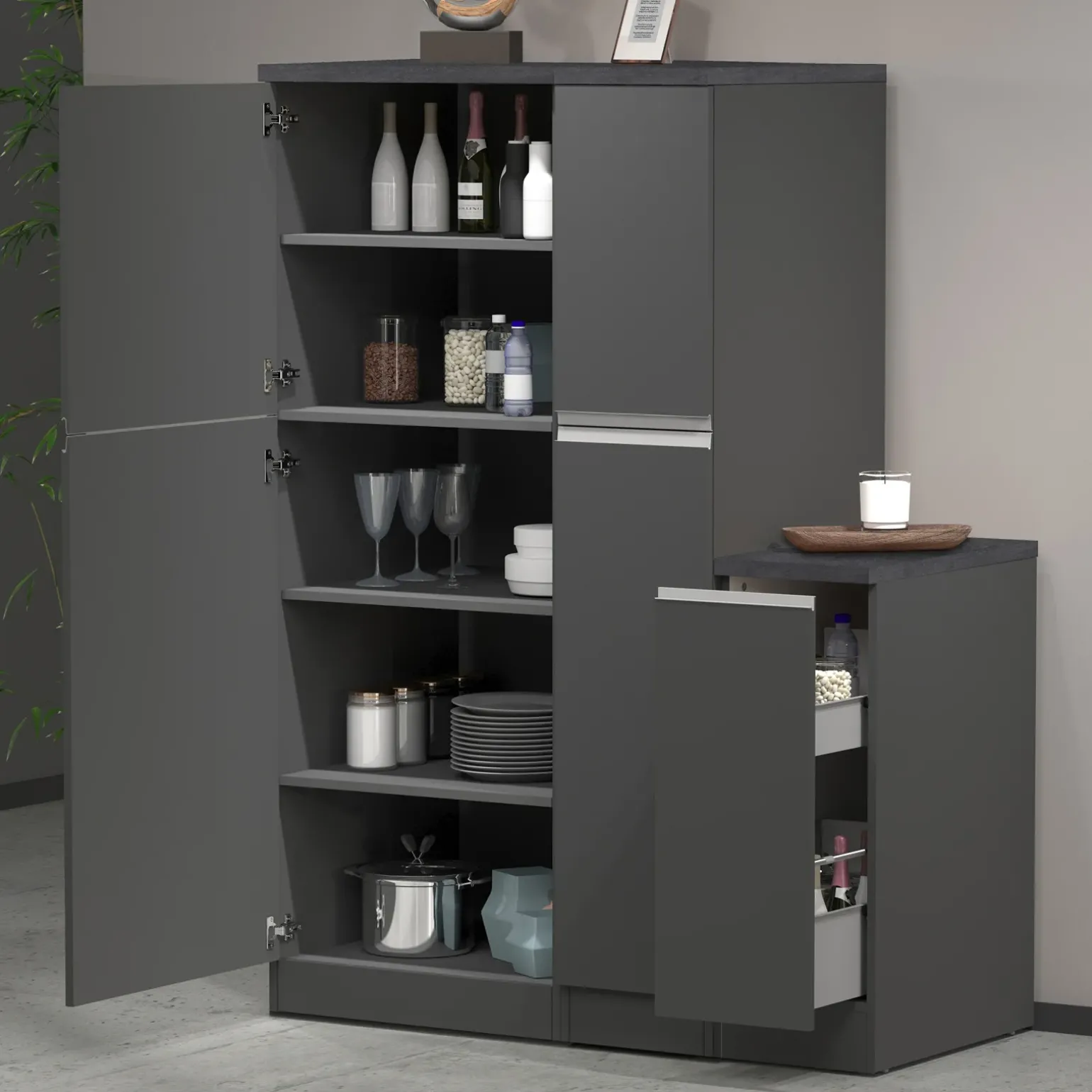 Dispensa cucina bassa 30x85h cm scorrevole antracite grigio pietra Gourmet