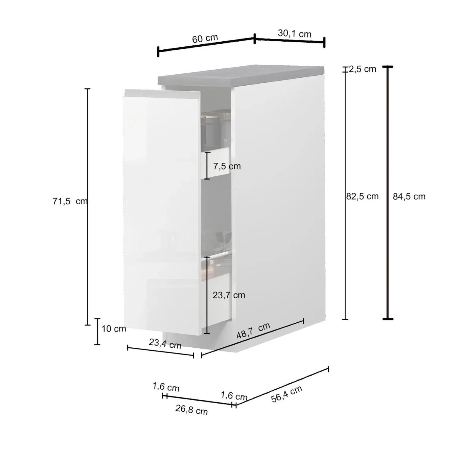 Dispensa cucina bassa 30x85h cm scorrevole bianco grigio pietra Gourmet