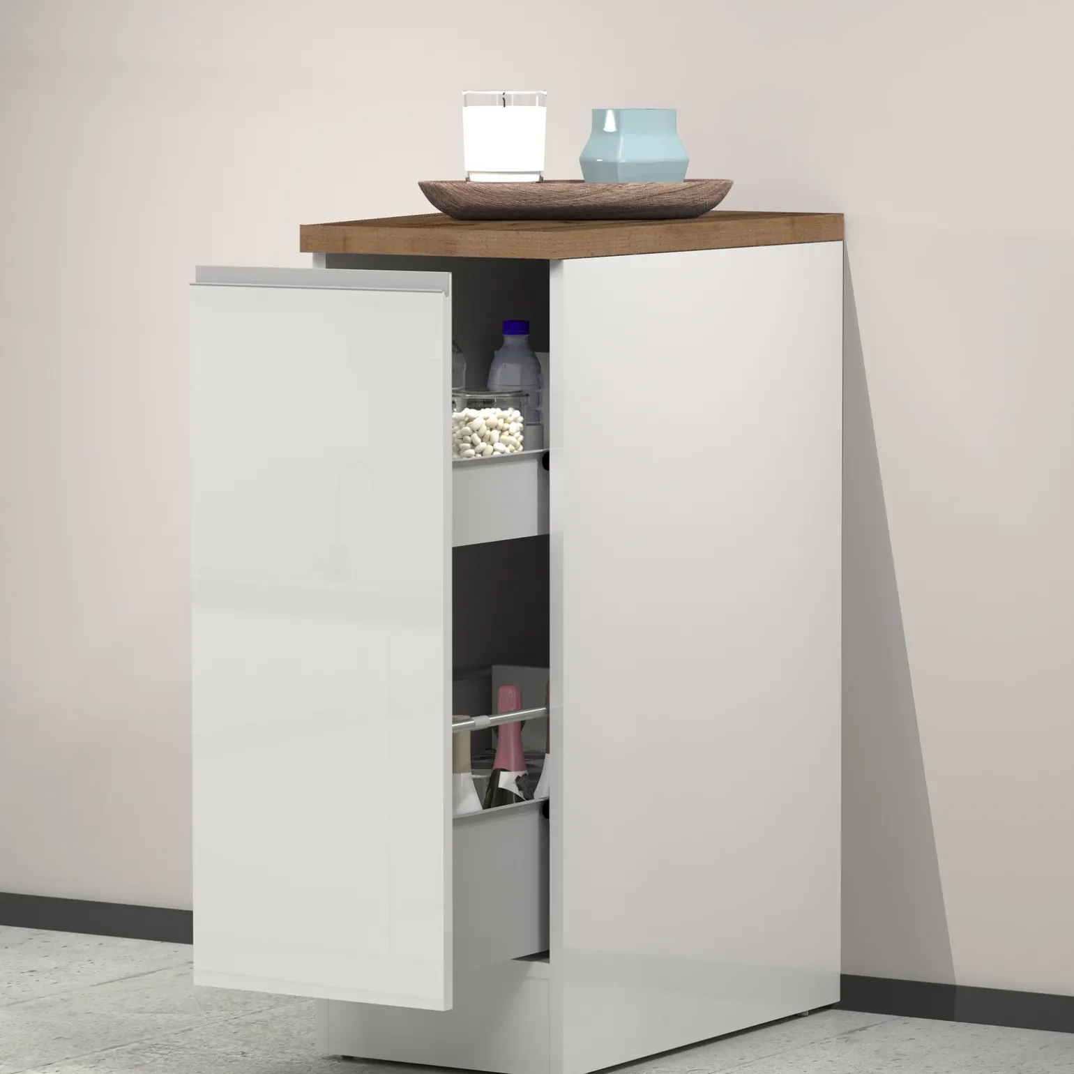 Dispensa cucina bassa 30x85h cm scorrevole bianco rovere Gourmet