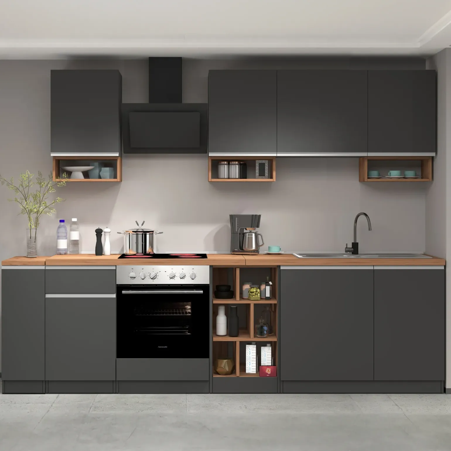 Dispensa cucina bassa 30x85h cm scorrevole antracite rovere Gourmet