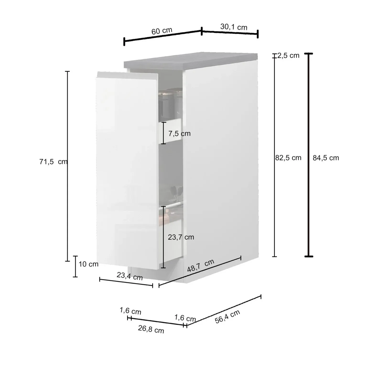 Dispensa cucina bassa 30x85h cm scorrevole antracite rovere Gourmet