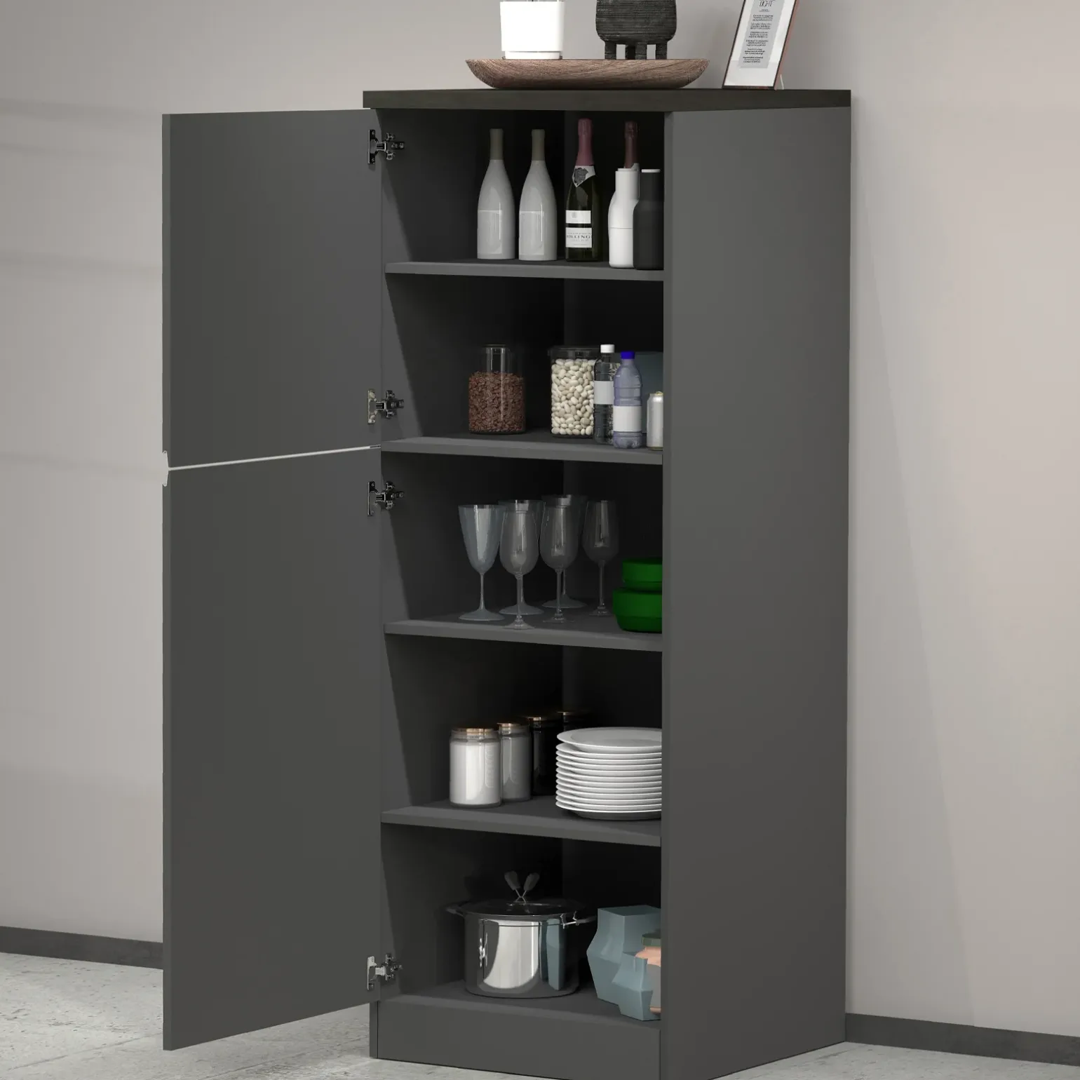 Dispensa cucina 60x165h cm 4 ripiani antracite grigio pietra Gourmet