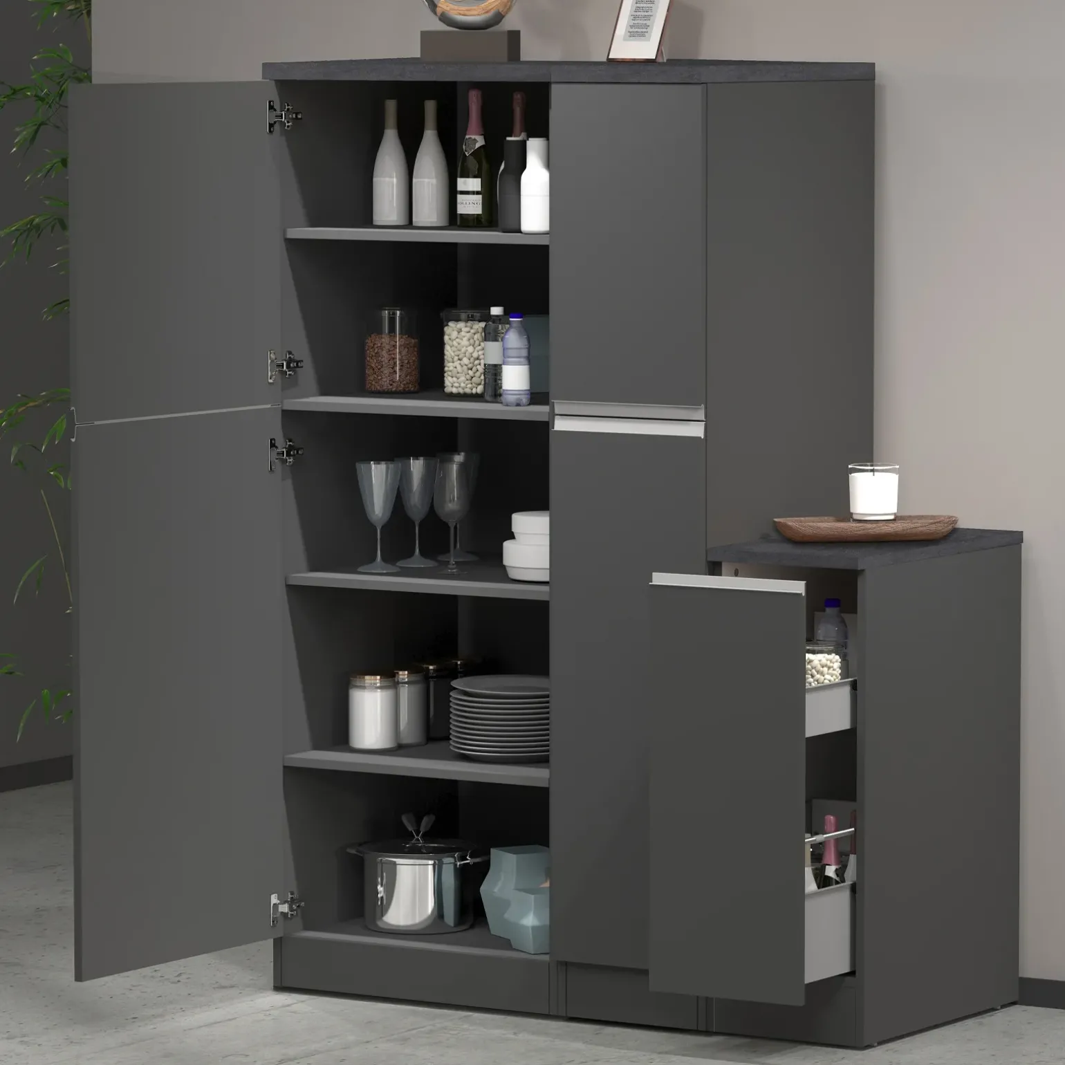 Dispensa cucina 60x165h cm 4 ripiani antracite grigio pietra Gourmet
