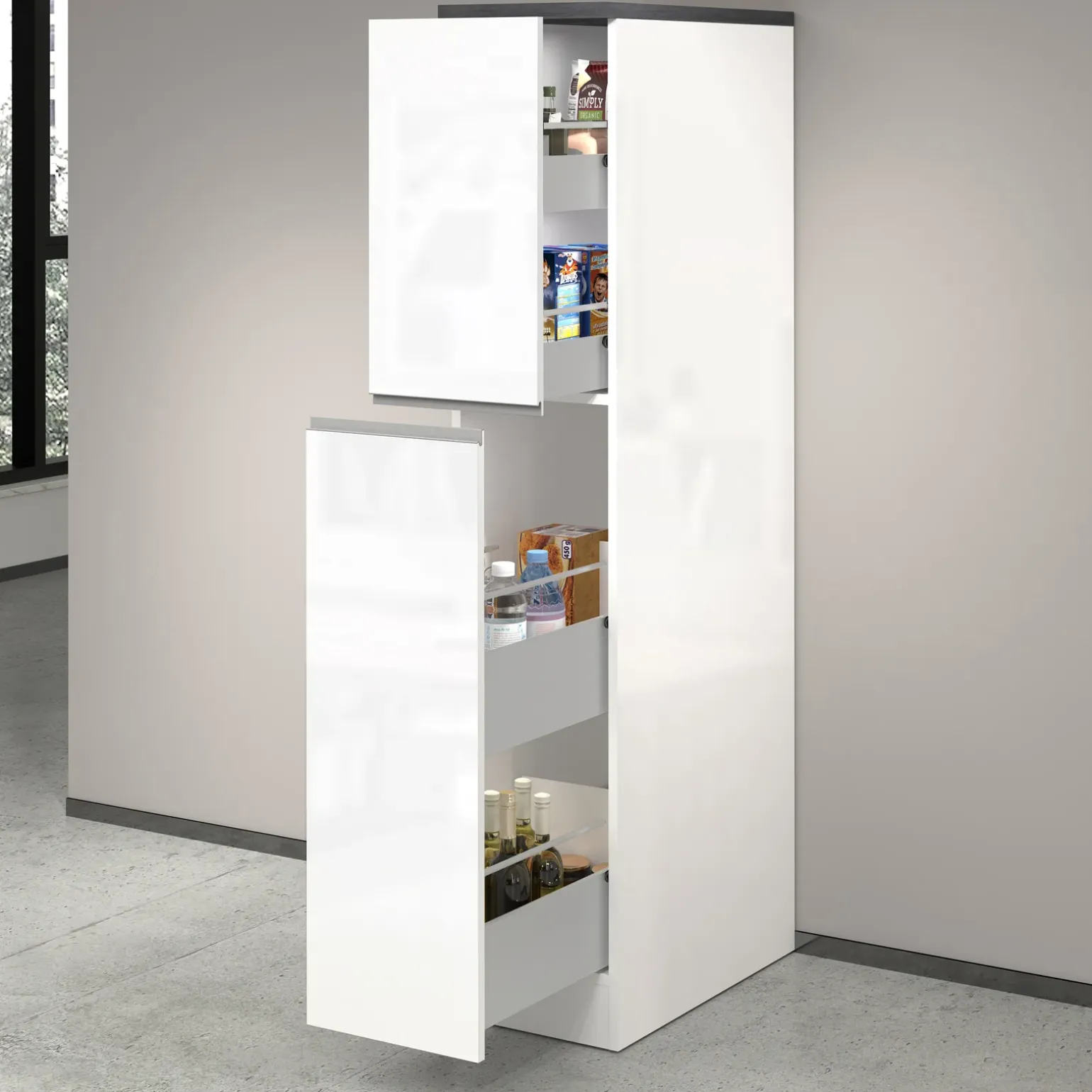 Dispensa cucina 30x165h cm scorrevole bianco grigio pietra Gourmet