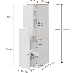 Dispensa cucina 30x165h cm scorrevole bianco grigio pietra Gourmet