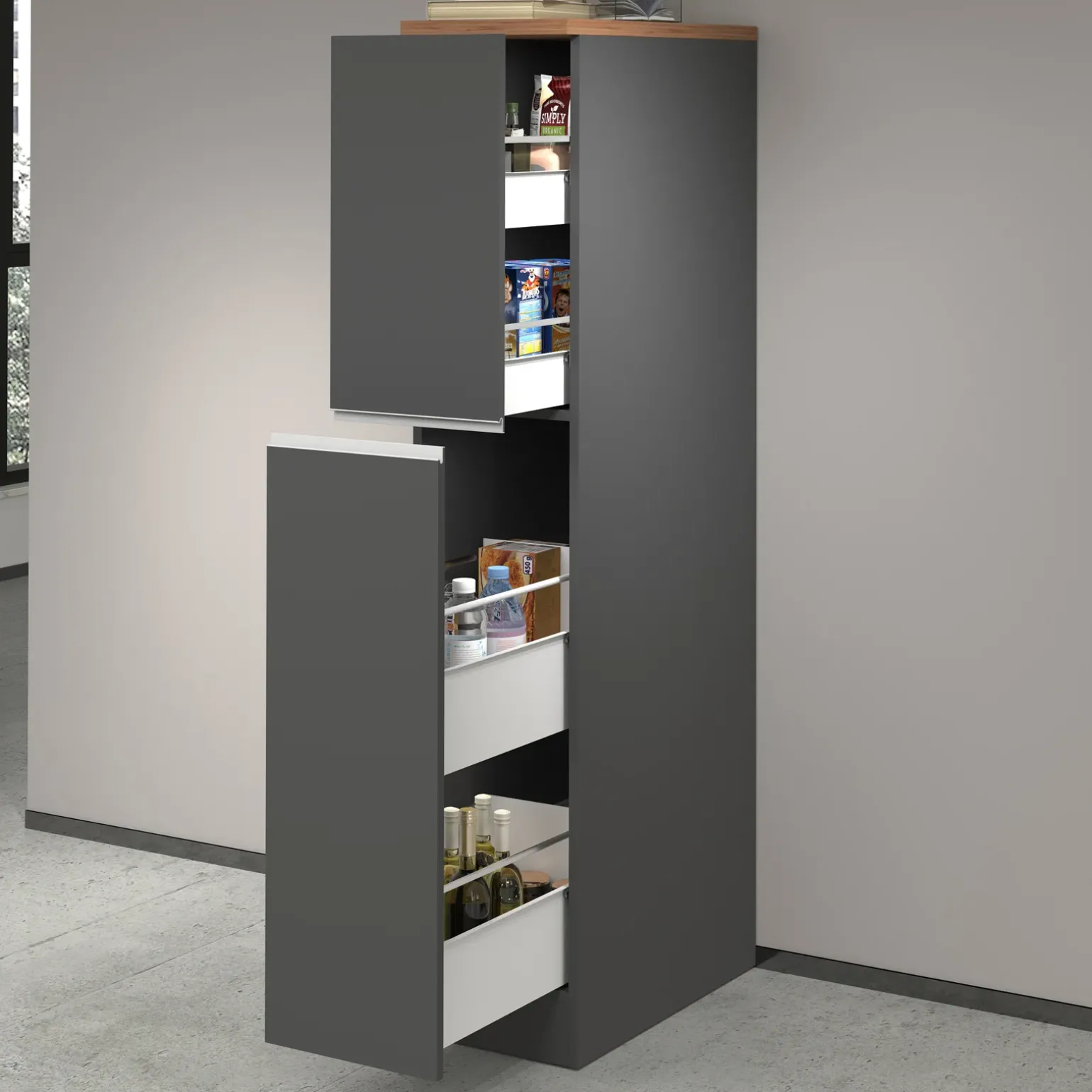 Dispensa cucina 30x165h cm scorrevole antracite rovere Gourmet