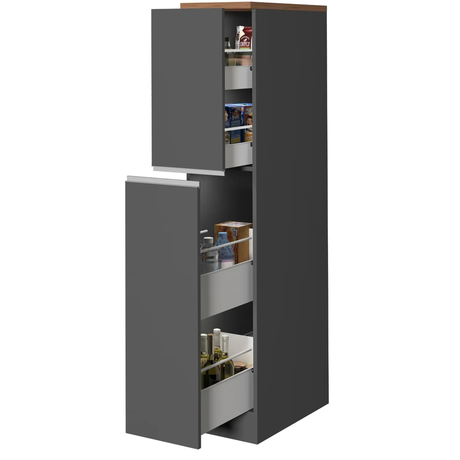 Dispensa cucina 30x165h cm scorrevole antracite rovere Gourmet